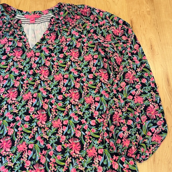 Women’s Lilly Pulitzer Lucee Floral Print Long Sleeve Dress Navy Garden, Large - Picture 9 of 16